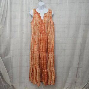 J. Jill Orange Tie Dye Sleeveless Maxi Dress Boho Hippie Festival M